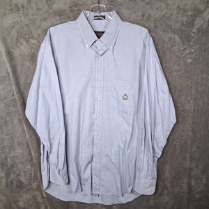 Vtg 90s Chaps Ralph Lauren Button Down Oxford Shirt Blue Embroidered Long Sleeve